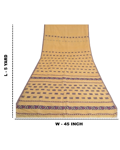Sanskriti Vintage Cream Indian Sarees Blend Cotton Woven Sari Craft 5 Yd Fabric, PS-60745-Cream-Woven Work-Blend Cotton-1