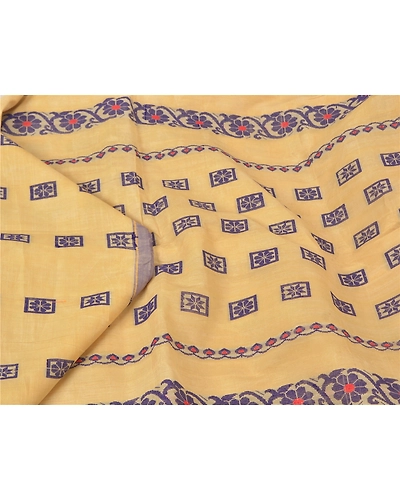 Sanskriti Vintage Cream Indian Sarees Blend Cotton Woven Sari Craft 5 Yd Fabric, PS-60745-Cream-Woven Work-Blend Cotton-2