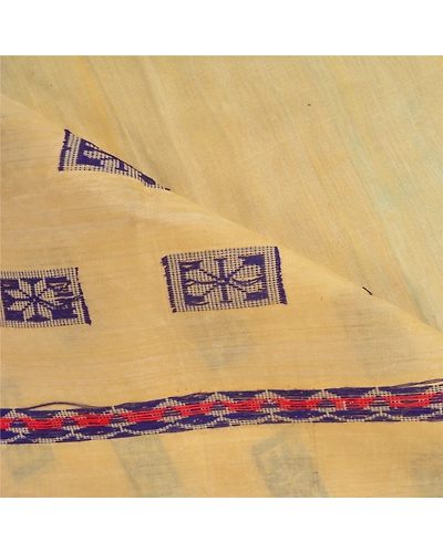 Sanskriti Vintage Cream Indian Sarees Blend Cotton Woven Sari Craft 5 Yd Fabric, PS-60745-Cream-Woven Work-Blend Cotton-3