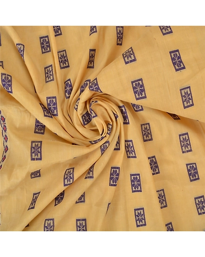 Sanskriti Vintage Cream Indian Sarees Blend Cotton Woven Sari Craft 5 Yd Fabric, PS-60745-Cream-Woven Work-Blend Cotton-7