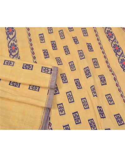 Sanskriti Vintage Cream Indian Sarees Blend Cotton Woven Sari Craft 5 Yd Fabric, PS-60745-Cream-Woven Work-Blend Cotton-8