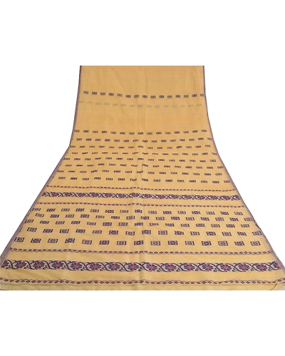 Sanskriti Vintage Cream Indian Sarees Blend Cotton Woven Sari Craft 5 Yd Fabric, PS-60745-Cream-Woven Work-Blend Cotton-9
