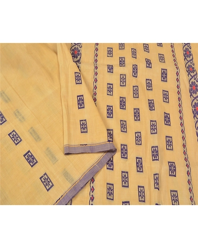 Sanskriti Vintage Cream Indian Sarees Blend Cotton Woven Sari Craft 5 Yd Fabric, PS-60745-Cream-Woven Work-Blend Cotton-10
