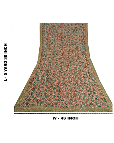 Sanskriti Vintage Indian Sarees Blend Georgette Hand Beaded Ethnic Sari Fabric, PS-60751-Multi Color-Patch Work-Blend Georgette-1