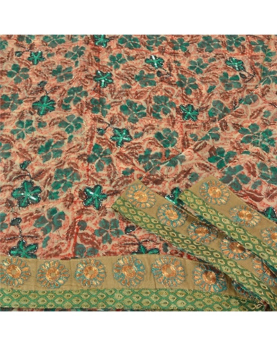 Sanskriti Vintage Indian Sarees Blend Georgette Hand Beaded Ethnic Sari Fabric, PS-60751-Multi Color-Patch Work-Blend Georgette-2