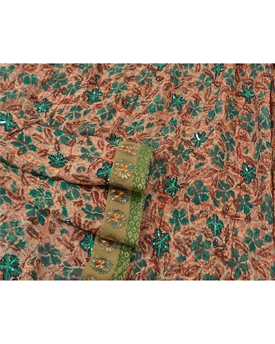 Sanskriti Vintage Indian Sarees Blend Georgette Hand Beaded Ethnic Sari Fabric, PS-60751-Multi Color-Patch Work-Blend Georgette-8