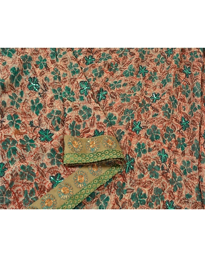 Sanskriti Vintage Indian Sarees Blend Georgette Hand Beaded Ethnic Sari Fabric, PS-60751-Multi Color-Patch Work-Blend Georgette-10