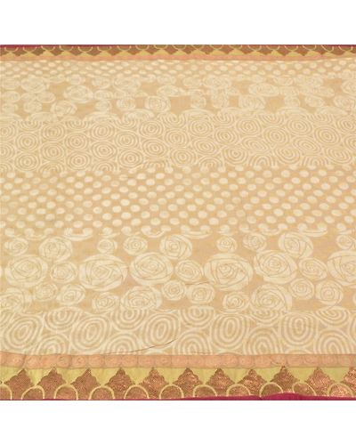 Sanskriti Vintage Bollywood Sarees Pure Georgette Silk Embroidered Sari Fabric, PS-60756-Pale Ivory-Patch Work-Pure Silk-4