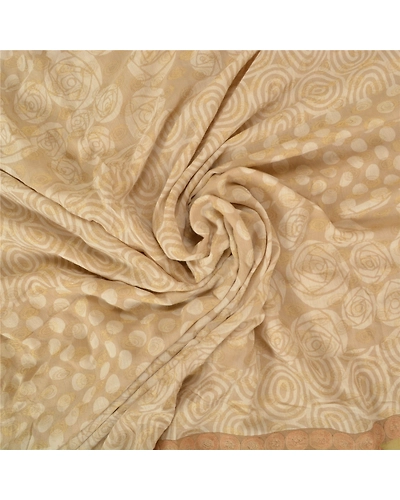 Sanskriti Vintage Bollywood Sarees Pure Georgette Silk Embroidered Sari Fabric, PS-60756-Pale Ivory-Patch Work-Pure Silk-7