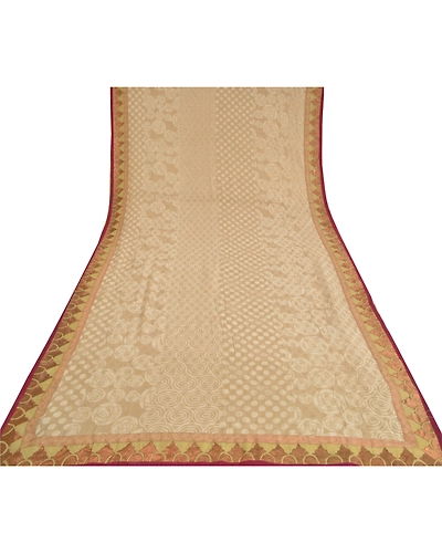 Sanskriti Vintage Bollywood Sarees Pure Georgette Silk Embroidered Sari Fabric, PS-60756-Pale Ivory-Patch Work-Pure Silk-9