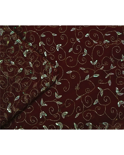 Sanskriti Vintage Brown Sarees Net Mesh Hand Beaded Cultural Sari Craft Fabric, PS-60762-Brown-Sequins Work-Net Mesh-2