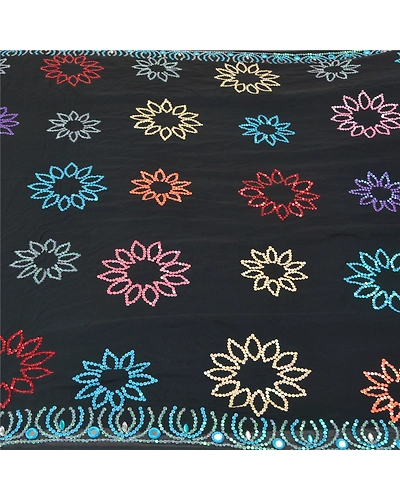 Sanskriti Vintage Black Sarees Poly Georgette Hand Beaded Premium Sari Fabric, PS-60771-Black-Sequins Work-Poly Georgette-4