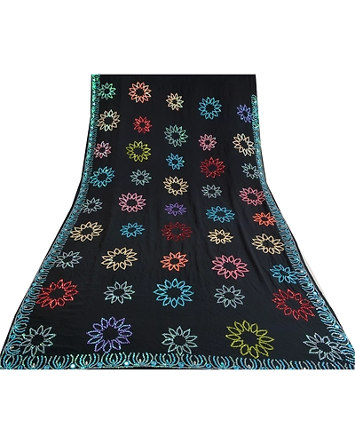 Sanskriti Vintage Black Sarees Poly Georgette Hand Beaded Premium Sari Fabric, PS-60771-Black-Sequins Work-Poly Georgette-9