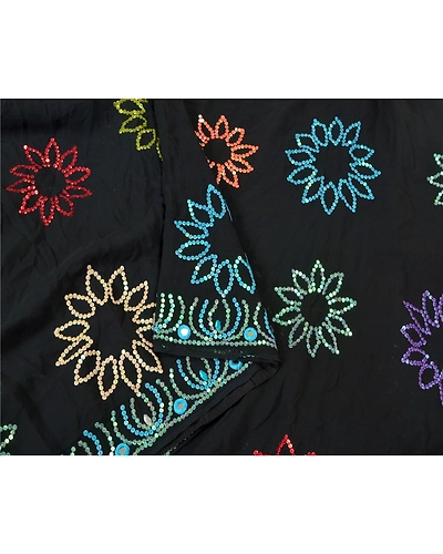 Sanskriti Vintage Black Sarees Poly Georgette Hand Beaded Premium Sari Fabric, PS-60771-Black-Sequins Work-Poly Georgette-10