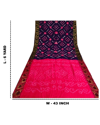 Sanskriti Vintage Purple Sarees Blend Silk Bandhani Woven Premium Sari Fabric, PS-60779-Purple &amp; Pink-Bandhani Work-Blend Silk-1