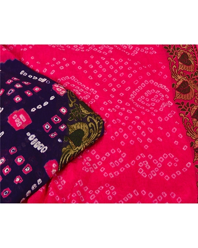 Sanskriti Vintage Purple Sarees Blend Silk Bandhani Woven Premium Sari Fabric, PS-60779-Purple &amp; Pink-Bandhani Work-Blend Silk-2
