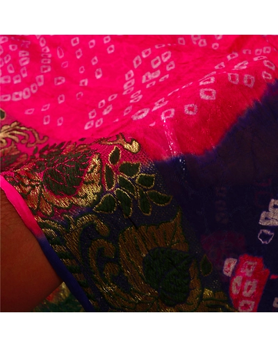 Sanskriti Vintage Purple Sarees Blend Silk Bandhani Woven Premium Sari Fabric, PS-60779-Purple &amp; Pink-Bandhani Work-Blend Silk-5