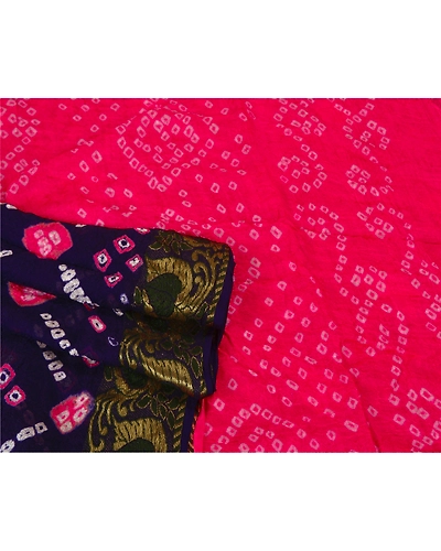 Sanskriti Vintage Purple Sarees Blend Silk Bandhani Woven Premium Sari Fabric, PS-60779-Purple &amp; Pink-Bandhani Work-Blend Silk-8