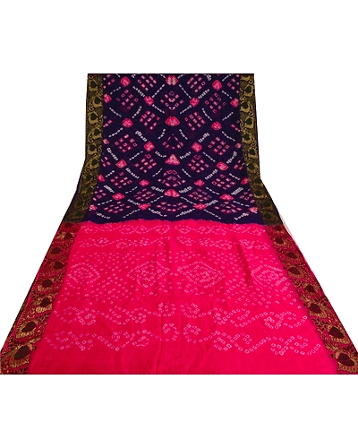 Sanskriti Vintage Purple Sarees Blend Silk Bandhani Woven Premium Sari Fabric, PS-60779-Purple &amp; Pink-Bandhani Work-Blend Silk-9