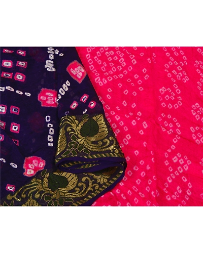 Sanskriti Vintage Purple Sarees Blend Silk Bandhani Woven Premium Sari Fabric, PS-60779-Purple &amp; Pink-Bandhani Work-Blend Silk-10