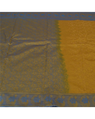 Sanskriti Vintage Green Indian Sarees Art Silk Woven Sari Craft 5 Yard Fabric, PS-60780-Green-Woven Work-Art Silk-4