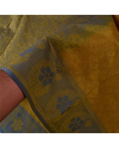 Sanskriti Vintage Green Indian Sarees Art Silk Woven Sari Craft 5 Yard Fabric, PS-60780-Green-Woven Work-Art Silk-5