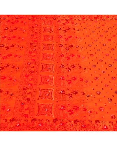Sanskriti Vintage Orange Sarees Pure Silk Hand Beaded Woven Sari Craft Fabric, PS-60782-Orange-Woven Work-Pure Silk-4