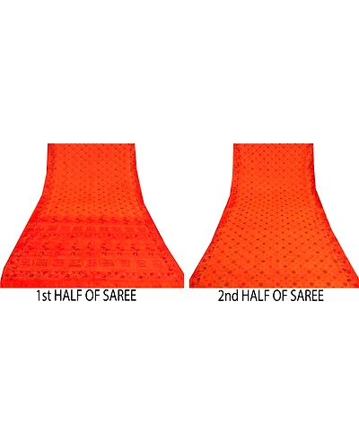 Sanskriti Vintage Orange Sarees Pure Silk Hand Beaded Woven Sari Craft Fabric, PS-60782-Orange-Woven Work-Pure Silk-6