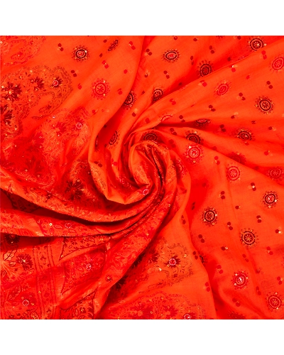 Sanskriti Vintage Orange Sarees Pure Silk Hand Beaded Woven Sari Craft Fabric, PS-60782-Orange-Woven Work-Pure Silk-7