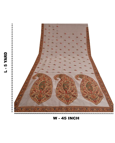 Sanskriti Vintage Grey Sarees Net Mesh Embroidered Premium Sari Craft Fabric, PS-60783-Grey-Patch Work-Art Silk-1