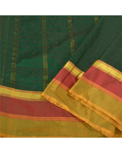 Sanskriti Vintage Green Sarees Art Silk Woven Premium Zari Sari Craft Fabric, PS-60784-Green-Zari Work-Art Silk-2