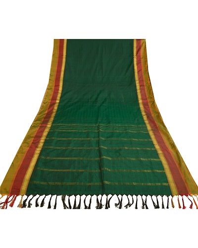 Sanskriti Vintage Green Sarees Art Silk Woven Premium Zari Sari Craft Fabric, PS-60784-Green-Zari Work-Art Silk-9