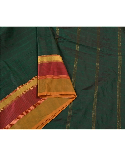 Sanskriti Vintage Green Sarees Art Silk Woven Premium Zari Sari Craft Fabric, PS-60784-Green-Zari Work-Art Silk-10