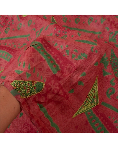 Sanskriti Vintage Pink Sarees 100% Pure Silk Hand Embroidered Sari Craft Fabric, PS-60789-Shade Of Pink-Thread Work-Pure Silk-5