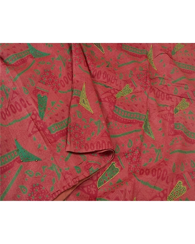 Sanskriti Vintage Pink Sarees 100% Pure Silk Hand Embroidered Sari Craft Fabric, PS-60789-Shade Of Pink-Thread Work-Pure Silk-10