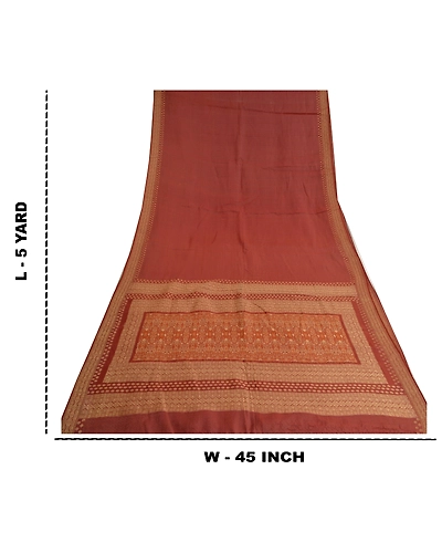 Sanskriti Vintage Brick Red Sarees 100% Pure Silk Woven Premium Sari Fabric, PS-60791-Brick Red-Woven Work-Pure Silk-1
