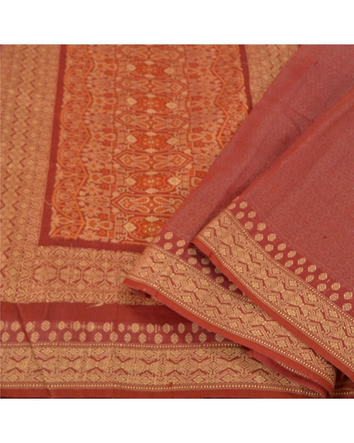 Sanskriti Vintage Brick Red Sarees 100% Pure Silk Woven Premium Sari Fabric, PS-60791-Brick Red-Woven Work-Pure Silk-2