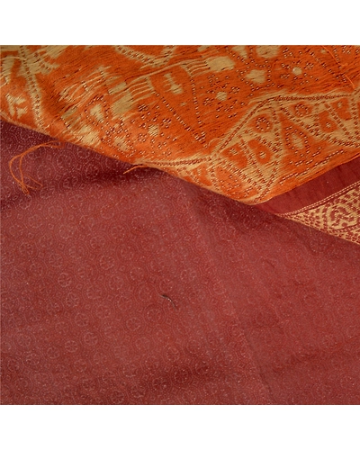 Sanskriti Vintage Brick Red Sarees 100% Pure Silk Woven Premium Sari Fabric, PS-60791-Brick Red-Woven Work-Pure Silk-3