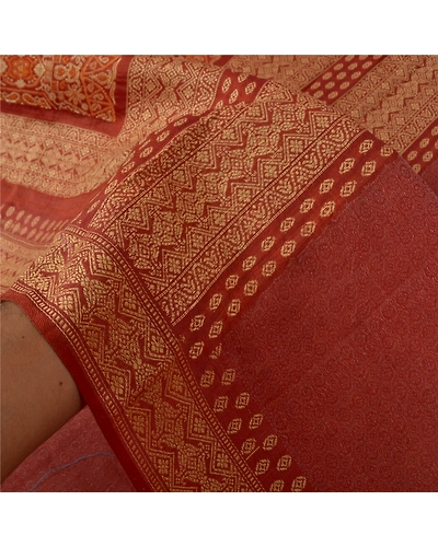 Sanskriti Vintage Brick Red Sarees 100% Pure Silk Woven Premium Sari Fabric, PS-60791-Brick Red-Woven Work-Pure Silk-5
