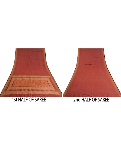 Sanskriti Vintage Brick Red Sarees 100% Pure Silk Woven Premium Sari Fabric, PS-60791-Brick Red-Woven Work-Pure Silk-6