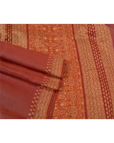 Sanskriti Vintage Brick Red Sarees 100% Pure Silk Woven Premium Sari Fabric, PS-60791-Brick Red-Woven Work-Pure Silk-8