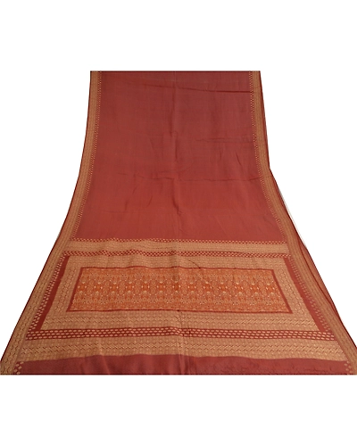 Sanskriti Vintage Brick Red Sarees 100% Pure Silk Woven Premium Sari Fabric, PS-60791-Brick Red-Woven Work-Pure Silk-9