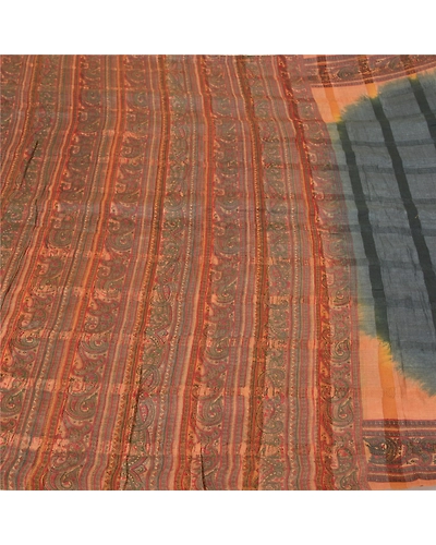 Sanskriti Vintage Grey Sarees Pure Silk Block Printed Woven Premium Sari Fabric, PS-60798-Grey &amp; Brown-Block Printed Work-Pure Silk-4
