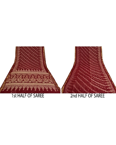 Sanskriti Vintage Dark Red Sarees Blend Georgette Hand Beaded Sari Fabric, PS-60816-Dark Red-Thread Work-Blend Georgette-6