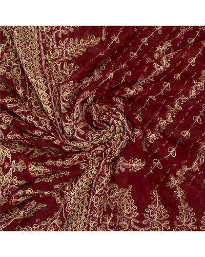 Sanskriti Vintage Dark Red Sarees Blend Georgette Hand Beaded Sari Fabric, PS-60816-Dark Red-Thread Work-Blend Georgette-7