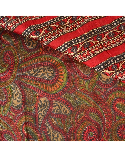 Sanskriti Vintage Indian Sarees 100% Pure Silk Hand Beaded Kantha Sari Fabric, PS-60825-Multi Color-Thread Work-100% Pure Silk-3