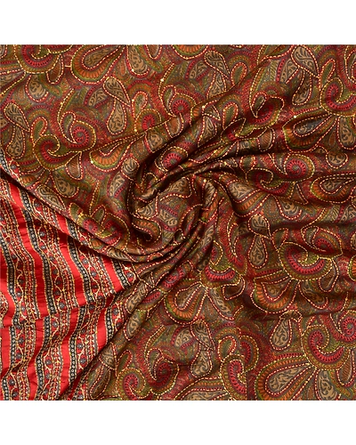 Sanskriti Vintage Indian Sarees 100% Pure Silk Hand Beaded Kantha Sari Fabric, PS-60825-Multi Color-Thread Work-100% Pure Silk-7