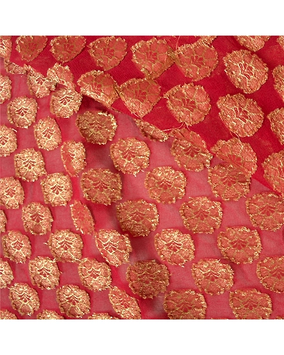 Sanskriti Vintage Red Sarees Blend Georgette Hand Beaded Woven Sari Fabric, PS-60836-Red-Woven Work-Blend Georgette-3
