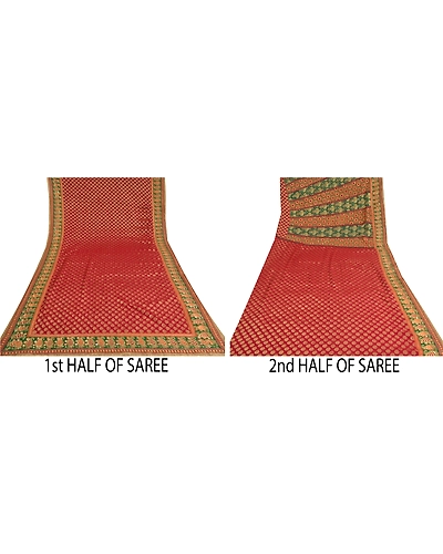 Sanskriti Vintage Red Sarees Blend Georgette Hand Beaded Woven Sari Fabric, PS-60836-Red-Woven Work-Blend Georgette-6