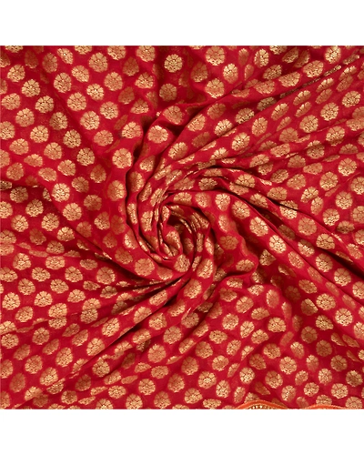 Sanskriti Vintage Red Sarees Blend Georgette Hand Beaded Woven Sari Fabric, PS-60836-Red-Woven Work-Blend Georgette-8